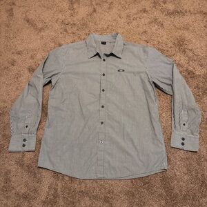 Oakley Shirt Mens XL Green Striped Long Sleeve Button Up Logo Casual